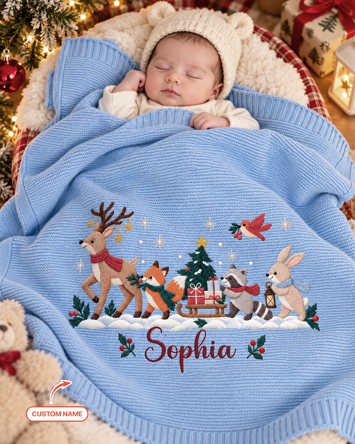 Woodland Christmas Parade Baby Cotton Blanket