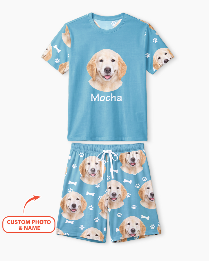 Custom Photo Pet Faces Pajamas Bamboo Men Short Sleeve Short Pajama Set