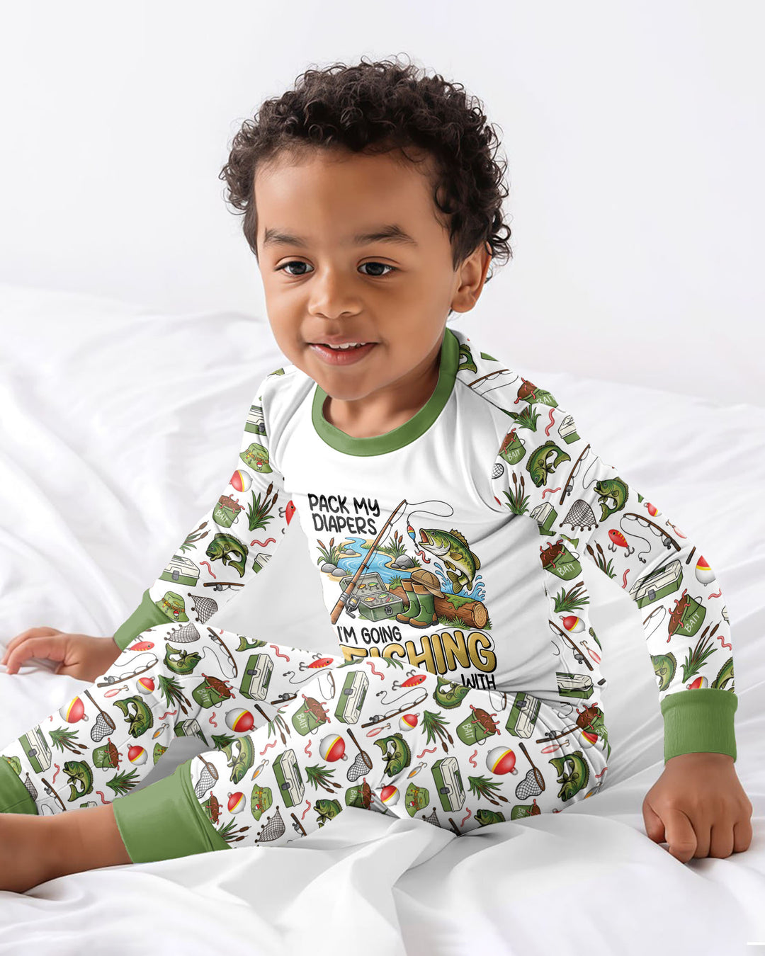 I'm Going Fishing With Grandpa Bamboo Two Piece Long Sleeve Pajama Set