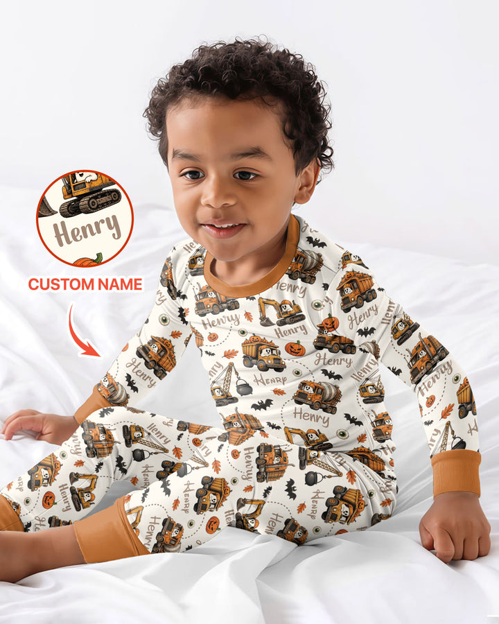 Spooky Trucks Custom Name Bamboo Two Piece Long Sleeve Pajama Set
