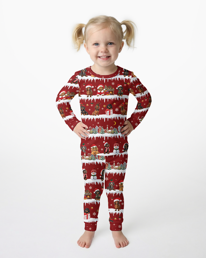 Dachshund Through The Snow Bamboo Two Piece Long Sleeve Pajama Set
