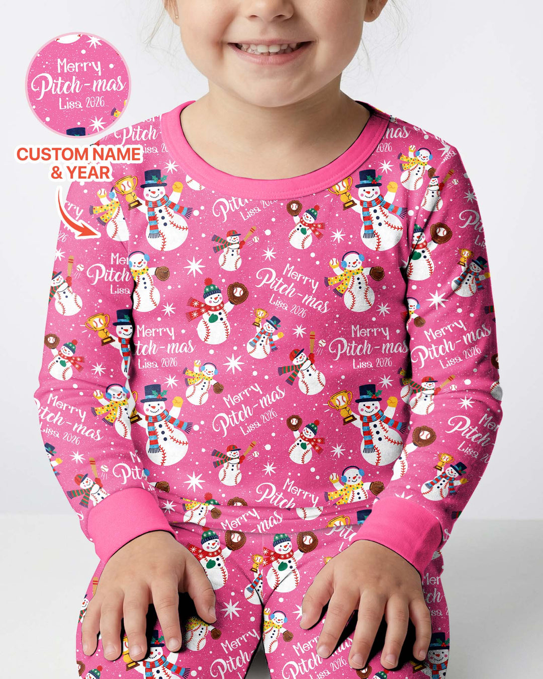 Custom Baseball Christmas Bamboo Two Piece Long Sleeve Pajama Set