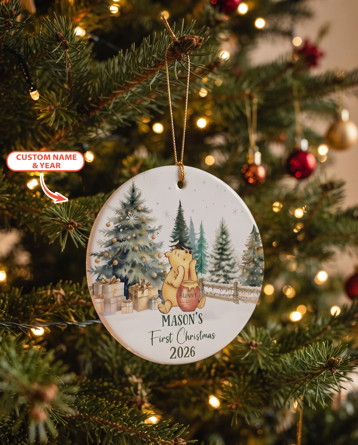 Hunny Bear First Christmas Ceramic Ornament