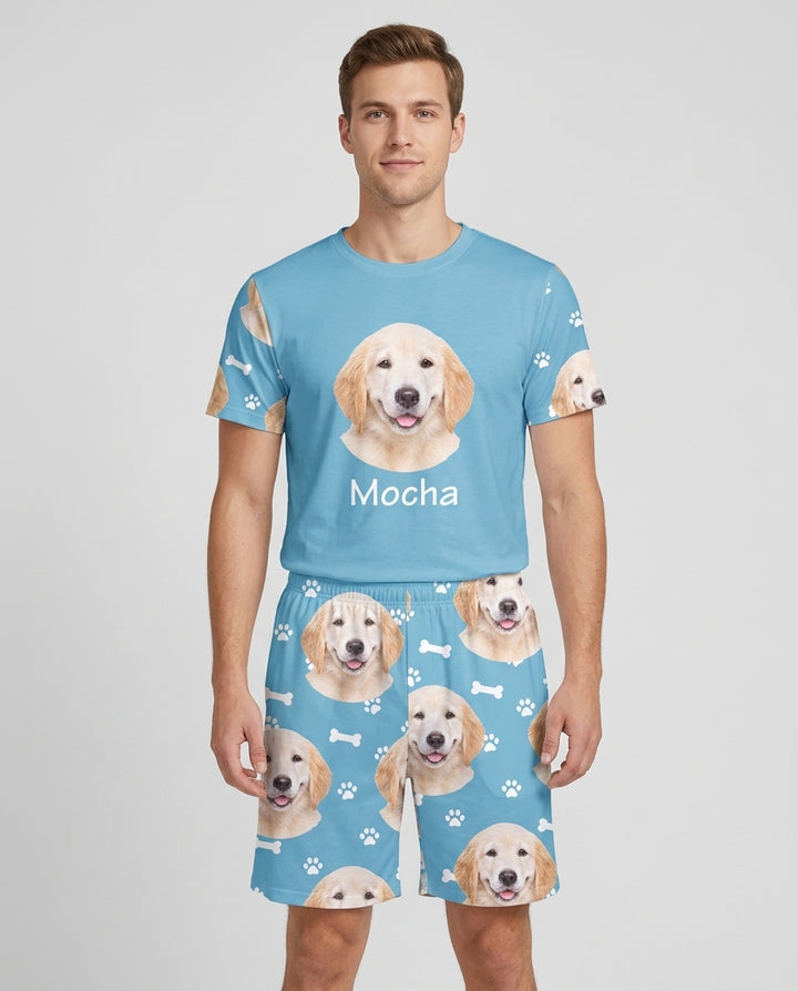 Custom Photo Pet Faces Pajamas Bamboo Men Short Sleeve Short Pajama Set
