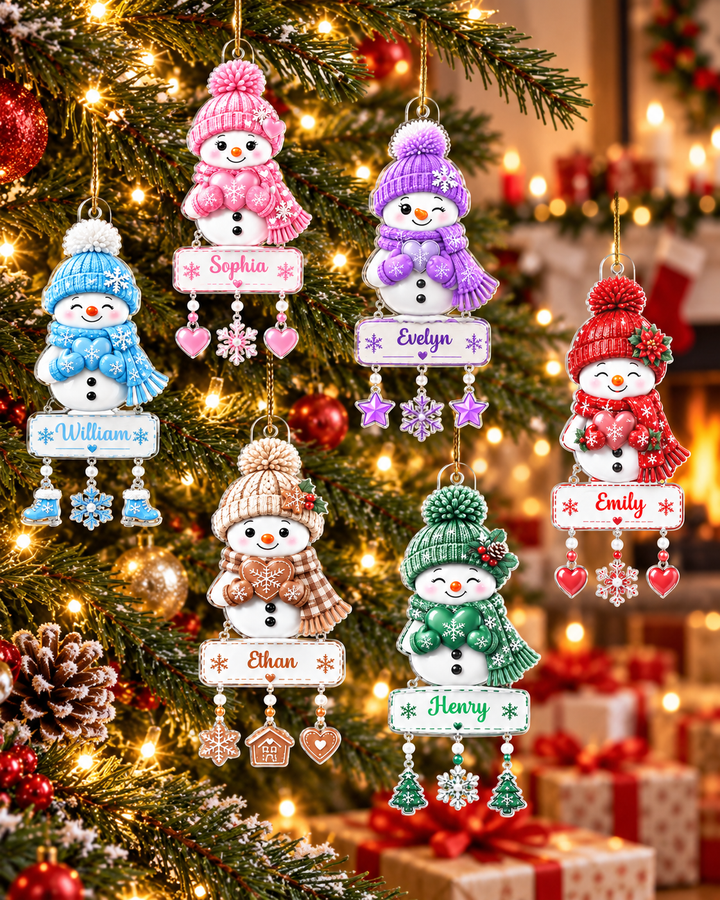 Snowy Hugs And Hearts Personalized 1-Side Photo Acrylic Ornament