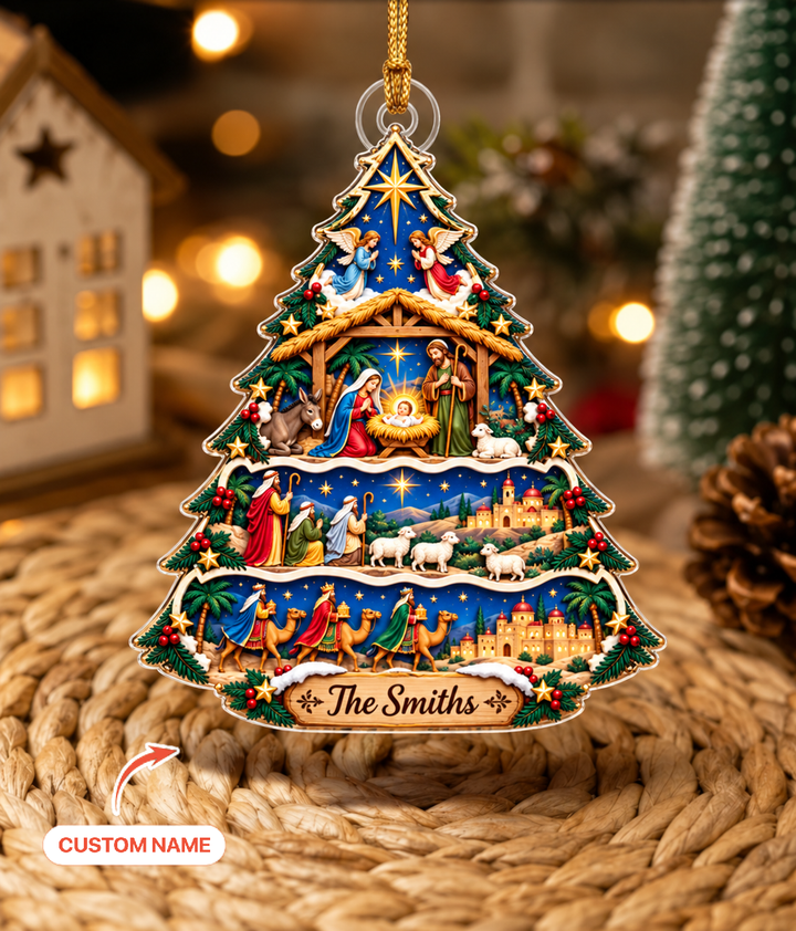 Nativity Scene Christmas Tree - Personalized Acrylic Ornament