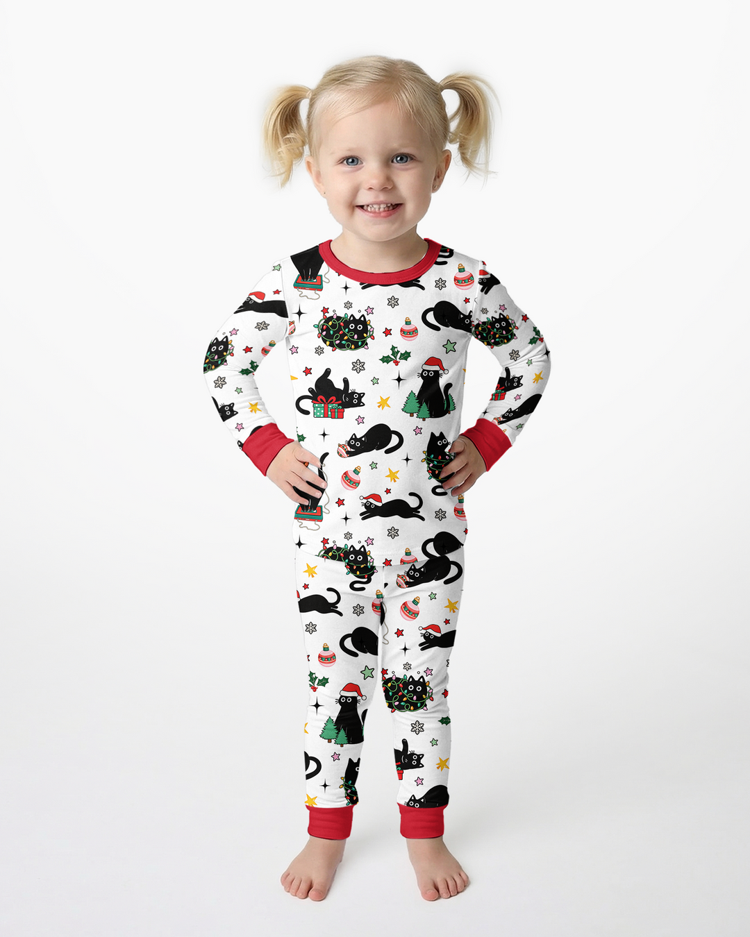 Christmas Black Cats Bamboo Two Piece Long Sleeve Pajama Set