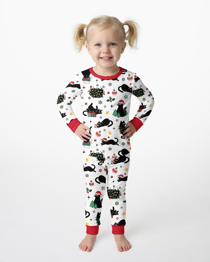 Christmas Black Cats Bamboo Two Piece Long Sleeve Pajama Set