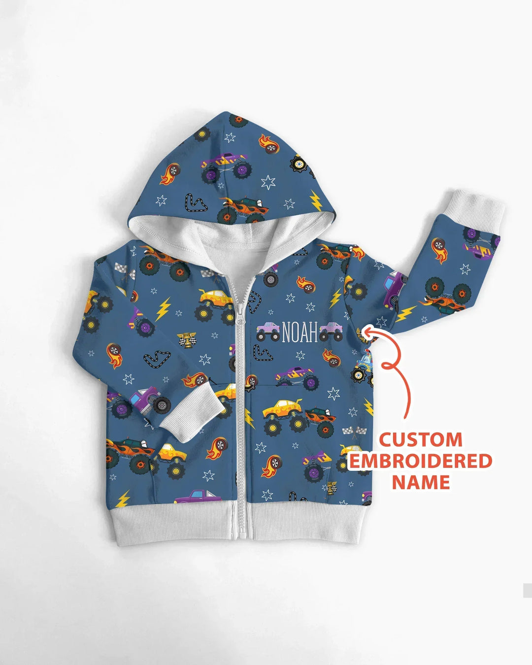 Custom Name Embroidered Crazy Truck Bamboo Zip Hoodie