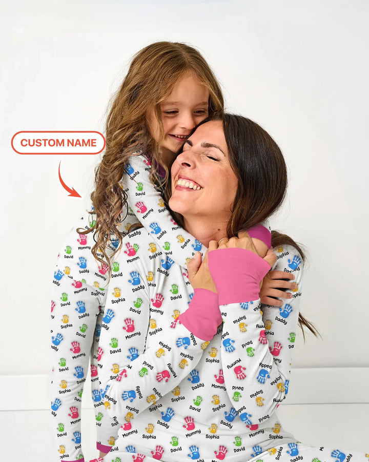 First Mother Day - Handprints Bamboo Two Piece Short Sleeve Pajama Set