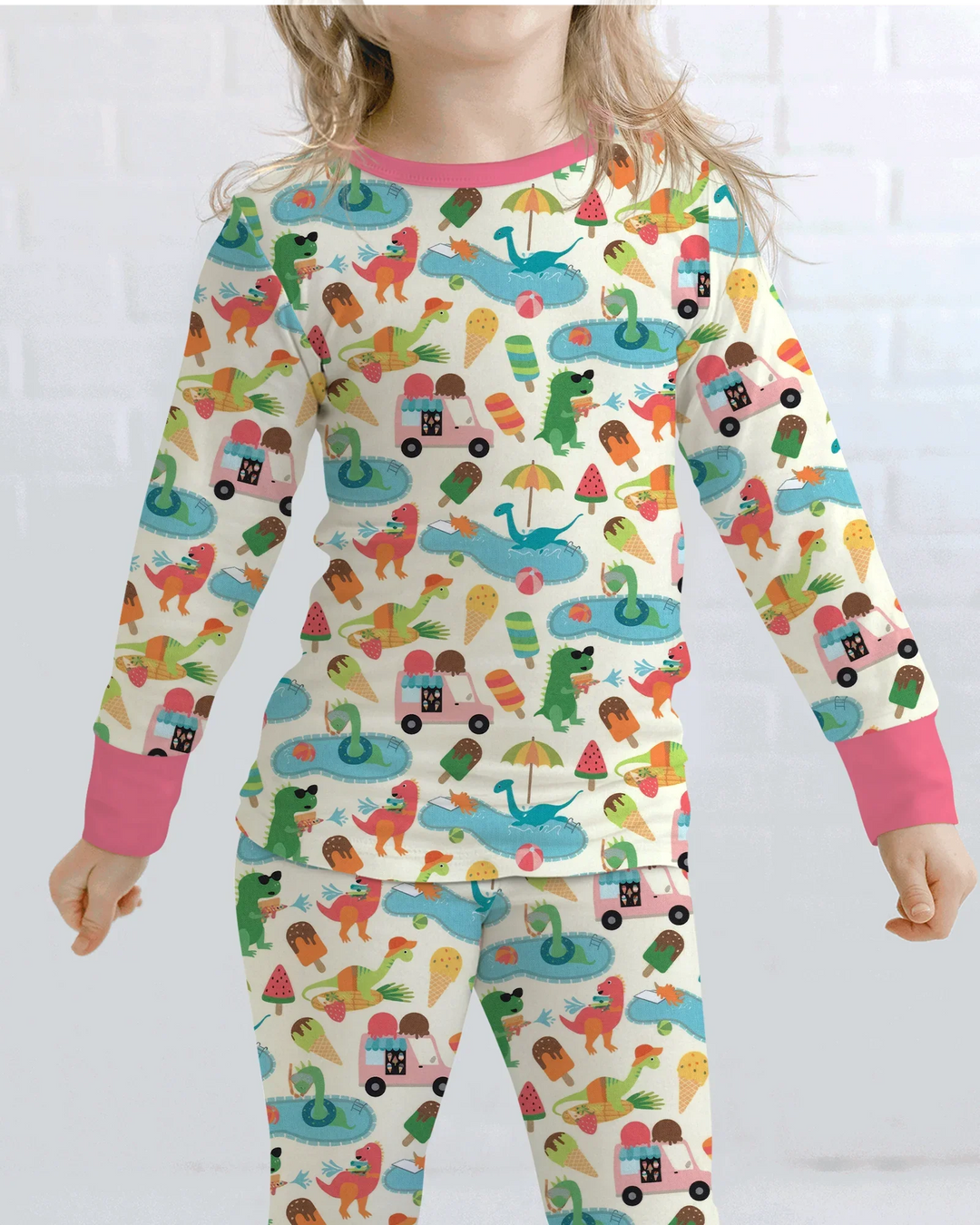 Dino Summer Splash Bamboo Two Piece Long Sleeve Pajama Set