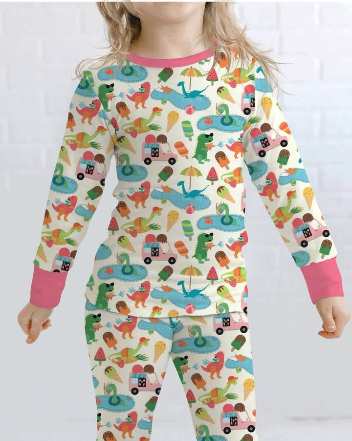 Dino Summer Splash Bamboo Two Piece Long Sleeve Pajama Set