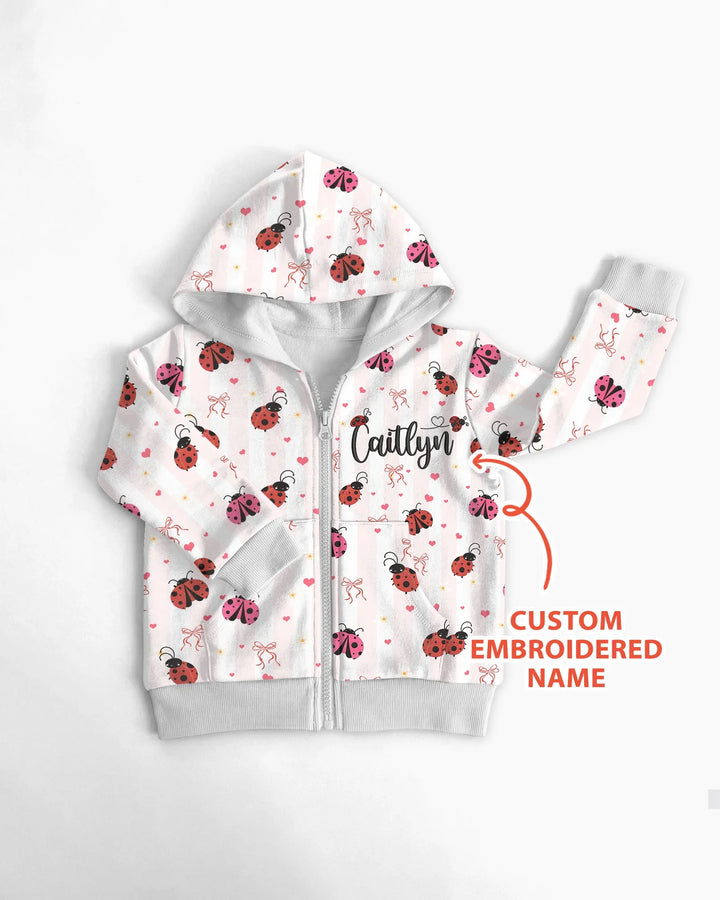 Custom Embroidered Name Ladybug Bamboo Zip Hoodie