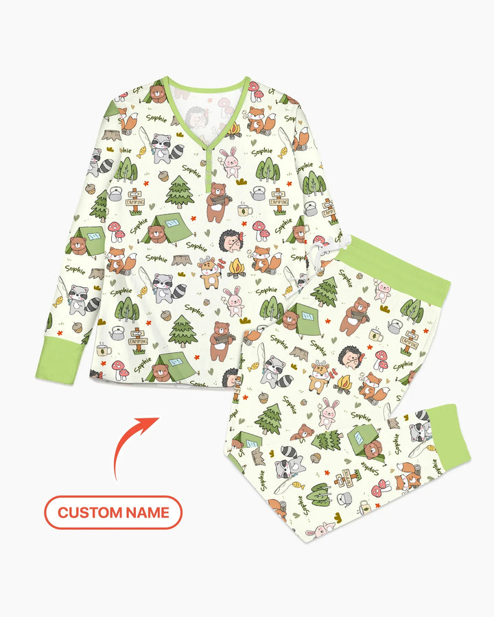 Custom Name Little Camp Buddies Bamboo Women Pajama Set
