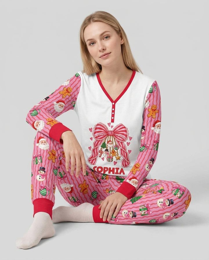 Holly Jolly Custom Name Mommy & Me Matching Bamboo Women Pajama Set