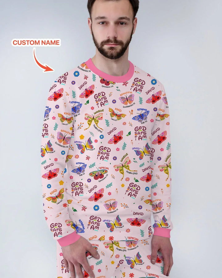 Custom Name God says I am Butterfly Bamboo Men's Pajama Set