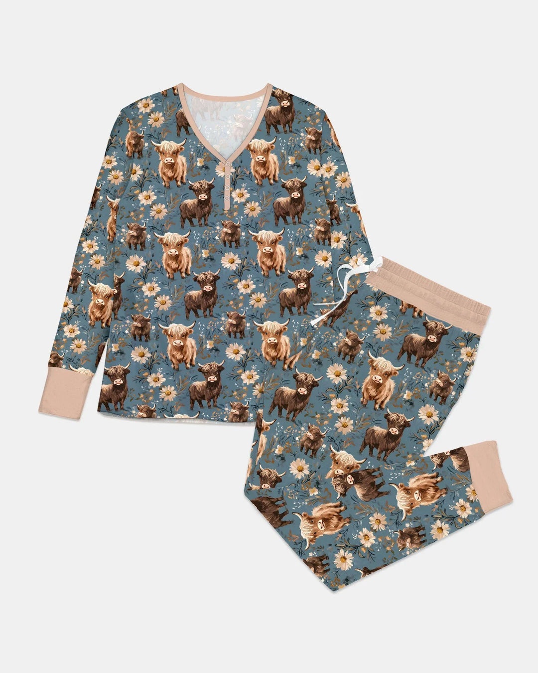 Majestic Highland Cows Familie passende Bambus Damen Pyjama Set