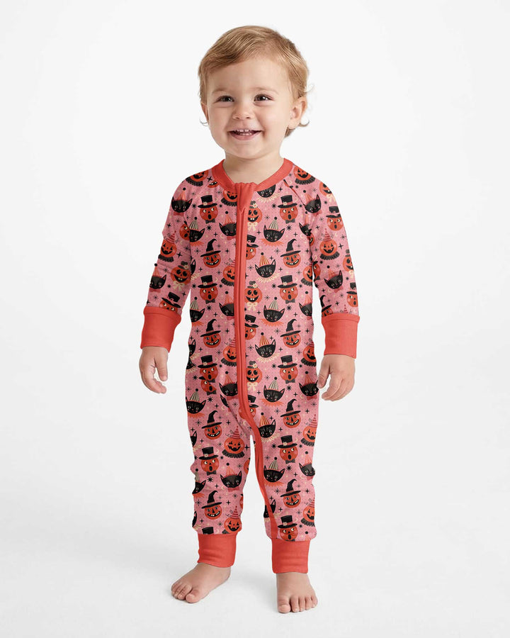 Retro Halloween Cats and Funny Pumpkins Bamboo Convertible Zippy