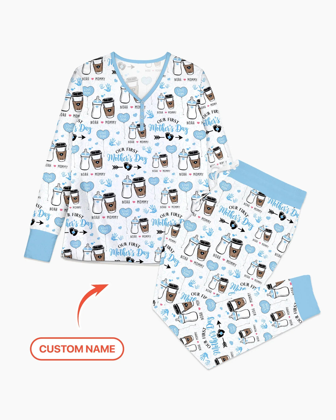 Personalisiertes „Erster Muttertag“-Trink-Pyjama-Set aus Bambus für Damen