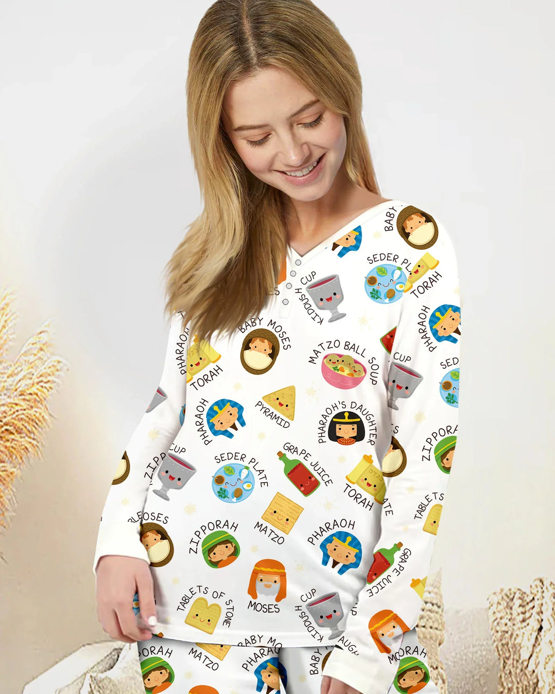 Cute Passover Characters Bamboo Women Pajama Set