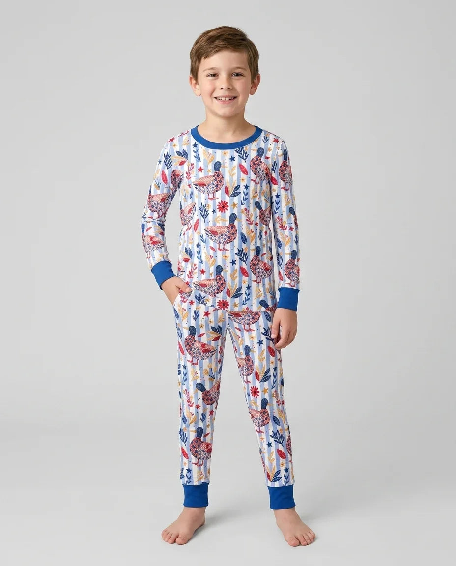 Zweiteiliges Langarm-Pyjama-Set mit Sommerfrüchten