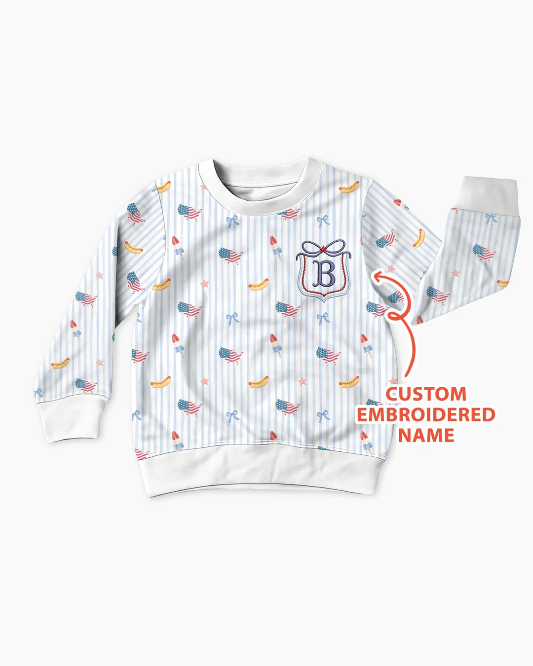 Personalisiertes, besticktes Bambus-Rundhals-Sweatshirt zum 4. Juli