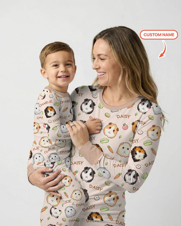 Individueller Name Süße Meerschweinchen Bambus Pyjama-Set für Damen