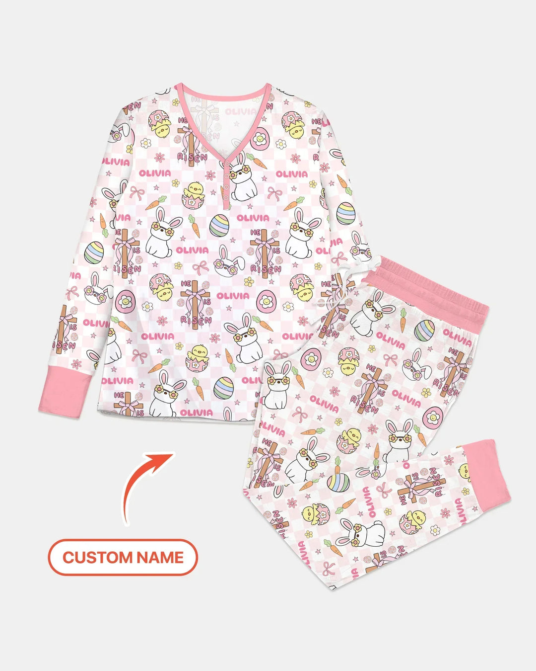 Custom Name Retro Easter Bamboo Women Pajama Set