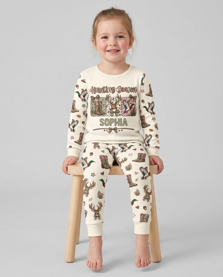 Custom Name Preppy Camo Bow  Bamboo Two Piece Long Sleeve Pajama Set