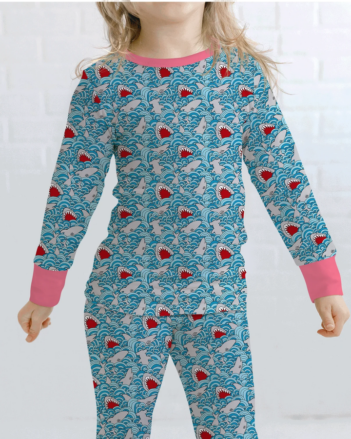 Shark Wave Rush Bamboo Two Piece Long Sleeve Pajama Set