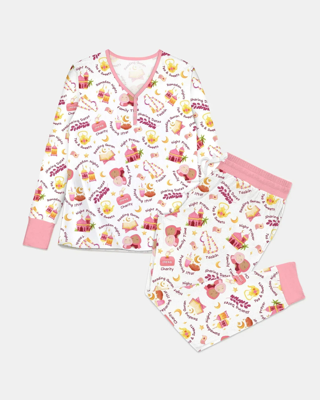 Ramadan Mubarak Passender Familien-Bambus-Damen-Pyjama-Set