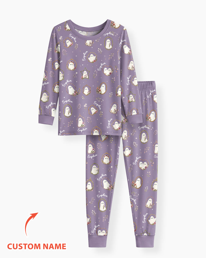 Vintage Floral Ghost Halloween Bamboo Two Piece Long Sleeve Pajama Set