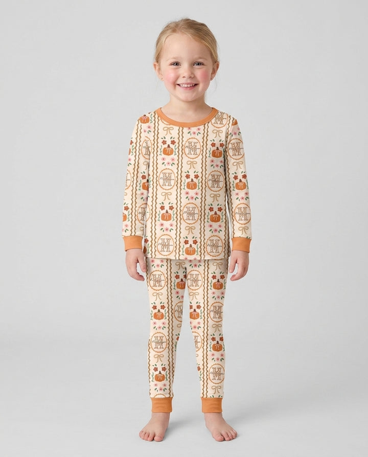 Custom Name Pumpkin Cottage Bamboo Two Piece Long Sleeve Pajama Set
