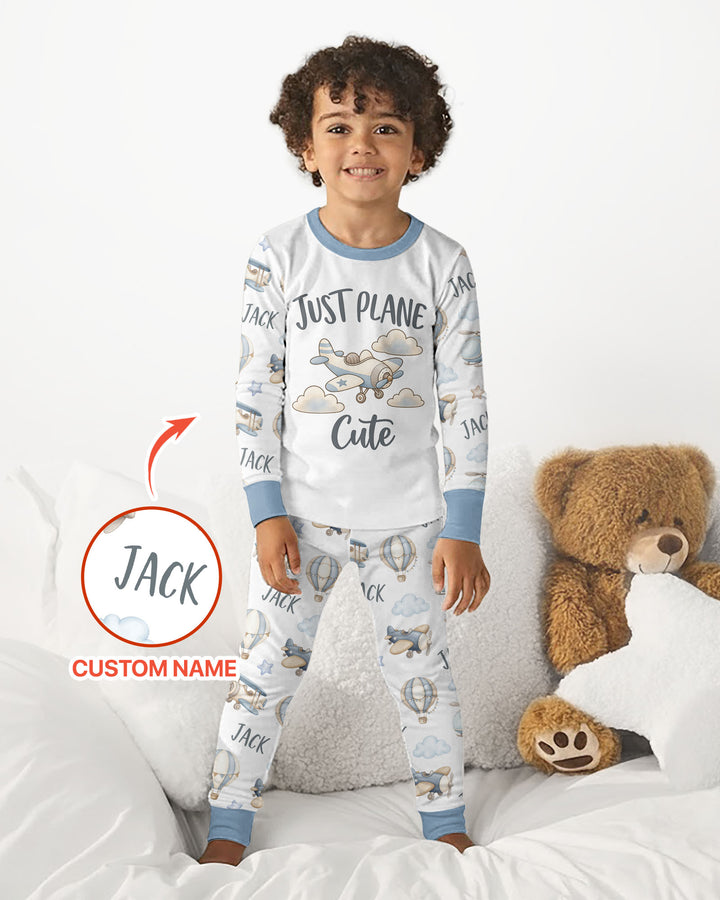 Custom Name Just Plane Cute Bamboo Two Piece Long Sleeve Pajama Set