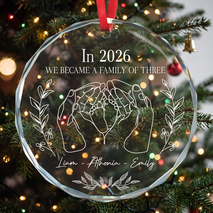 We Became A Family Of Three Glass Ornament