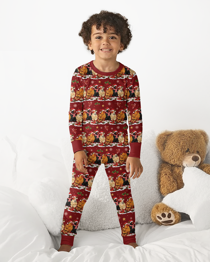 Farm Chicken Christmas Bamboo Two Piece Long Sleeve Pajama Set
