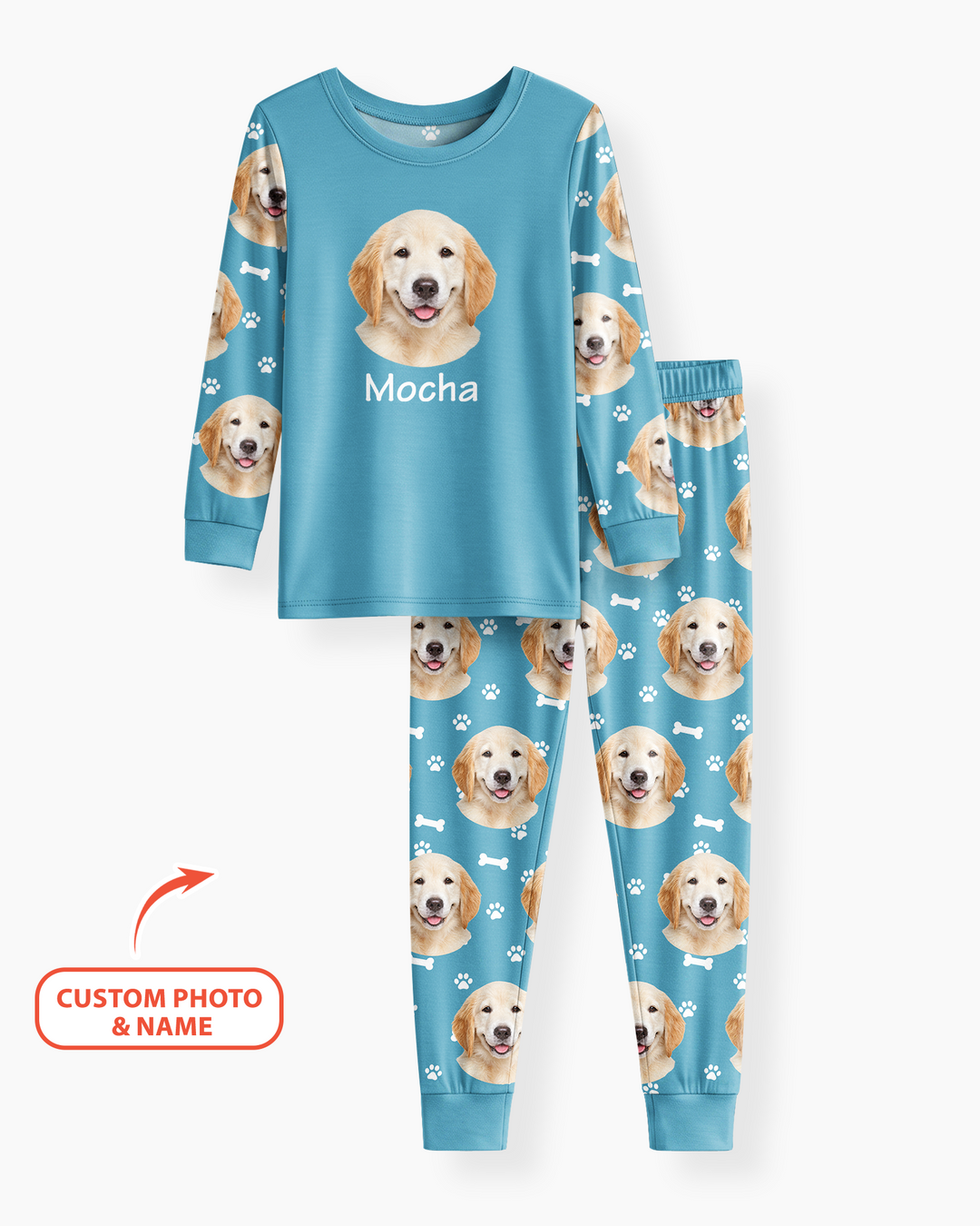 Custom Photo Pet Faces Pajamas Bamboo Two Piece Long Sleeve Pajama Set