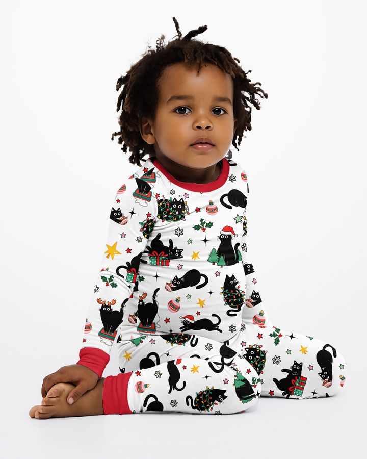Christmas Black Cats Bamboo Two Piece Long Sleeve Pajama Set