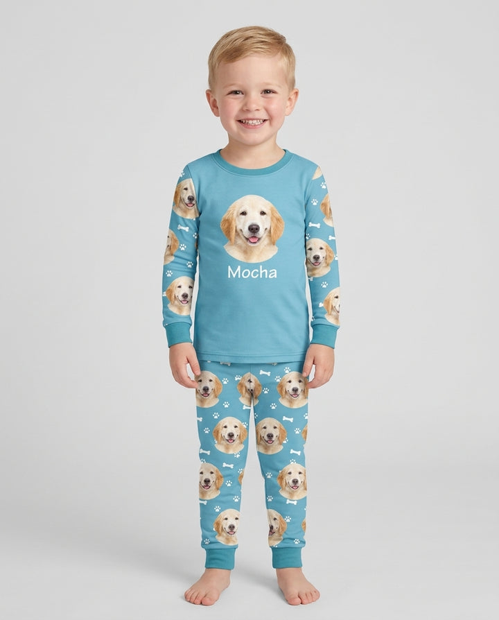Custom Photo Pet Faces Pajamas Bamboo Two Piece Long Sleeve Pajama Set