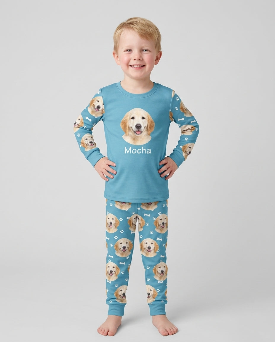Custom Photo Pet Faces Pajamas Bamboo Two Piece Long Sleeve Pajama Set