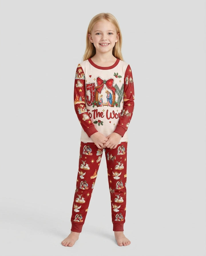 Nativity Joy To The World Bamboo Two Piece Long Sleeve Pajama Set