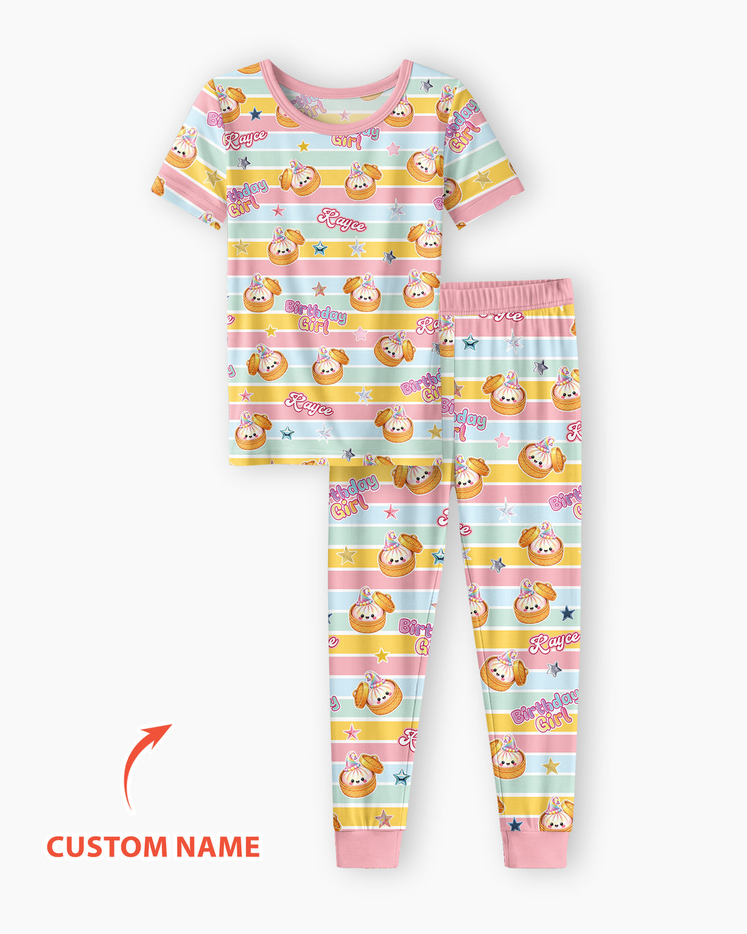 Custom Dumpling Birthday Girl  Bamboo Two Piece Short Sleeve Pajama Set