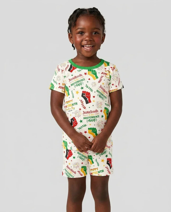 Happy Juneteenth Freedom Day Bamboo Two Piece Short Sleeve Shorts Pajama Set