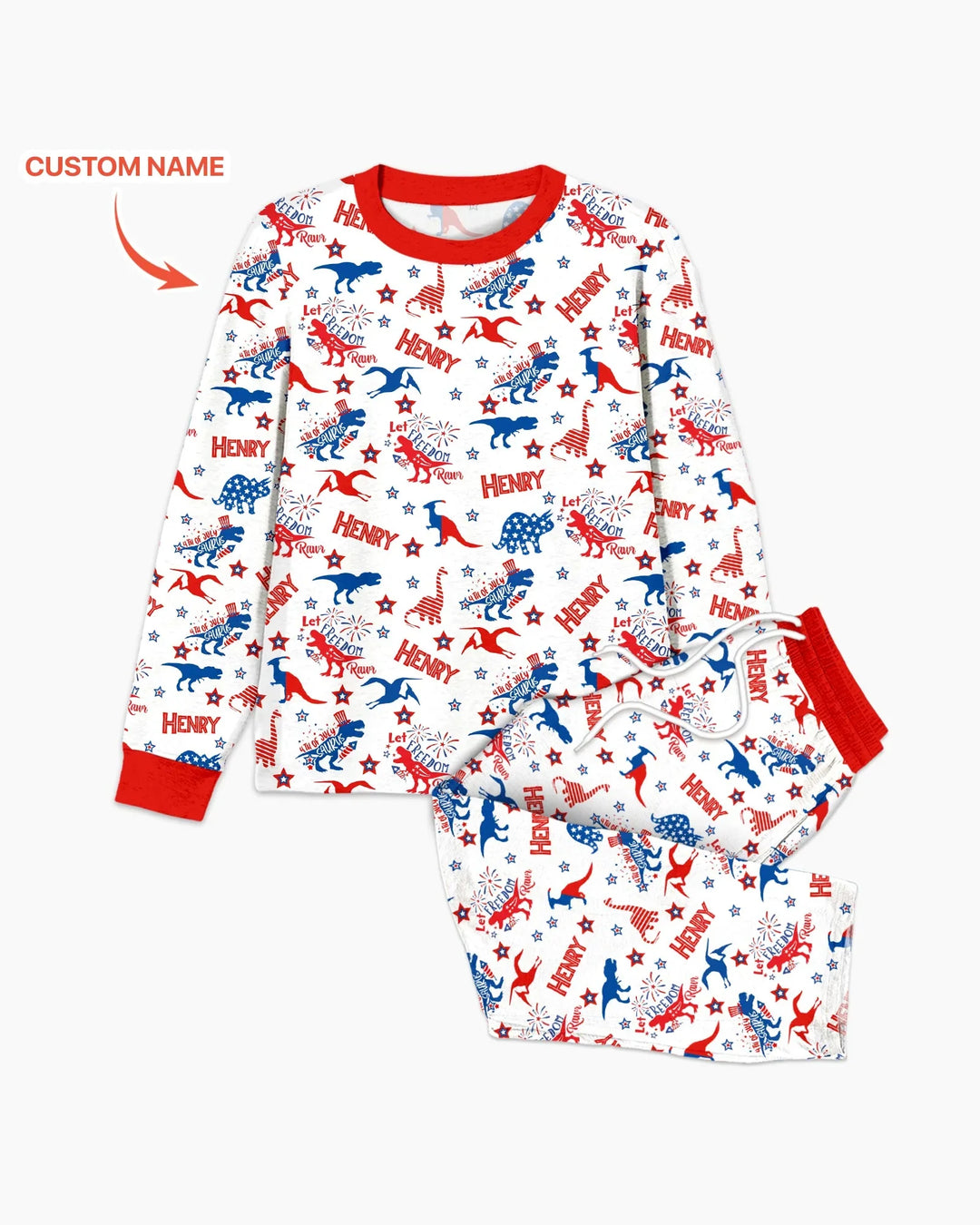 Custom Name Patriotic Dinosaur Bamboo Men's Pajama Set