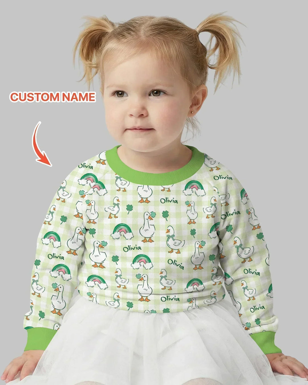 Personalisiertes Lucky Ducks Bambus Sweatshirt mit Rundhalsausschnitt