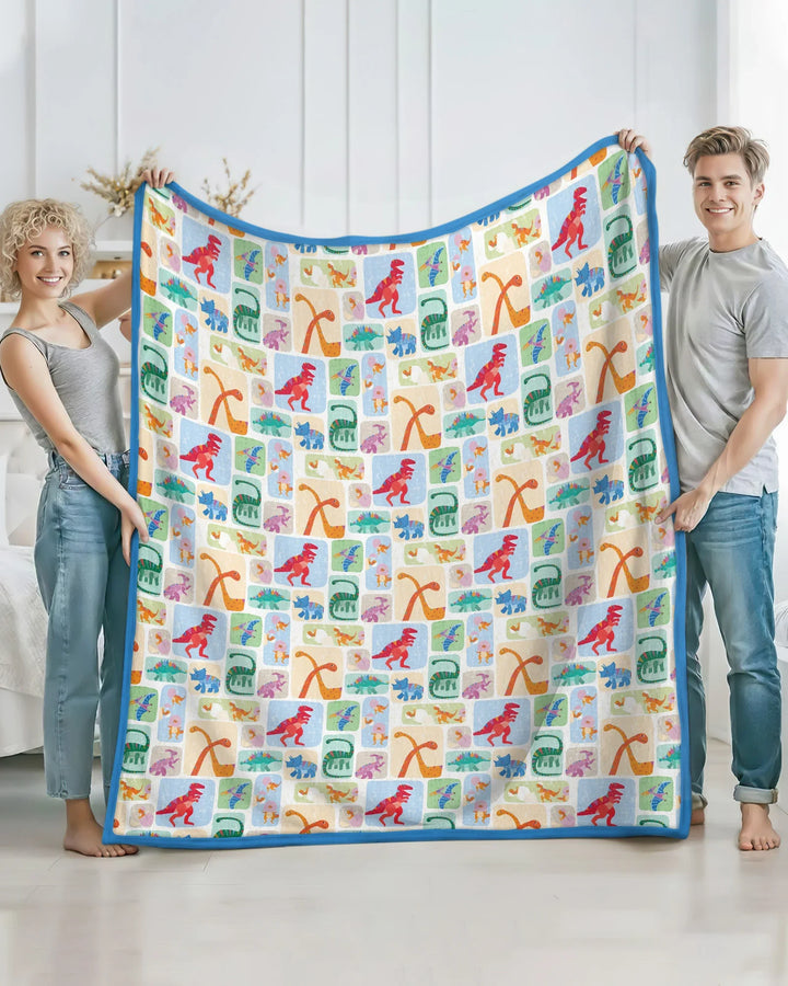 Rainbow Dino Friends Family Matching Bamboo Blanket