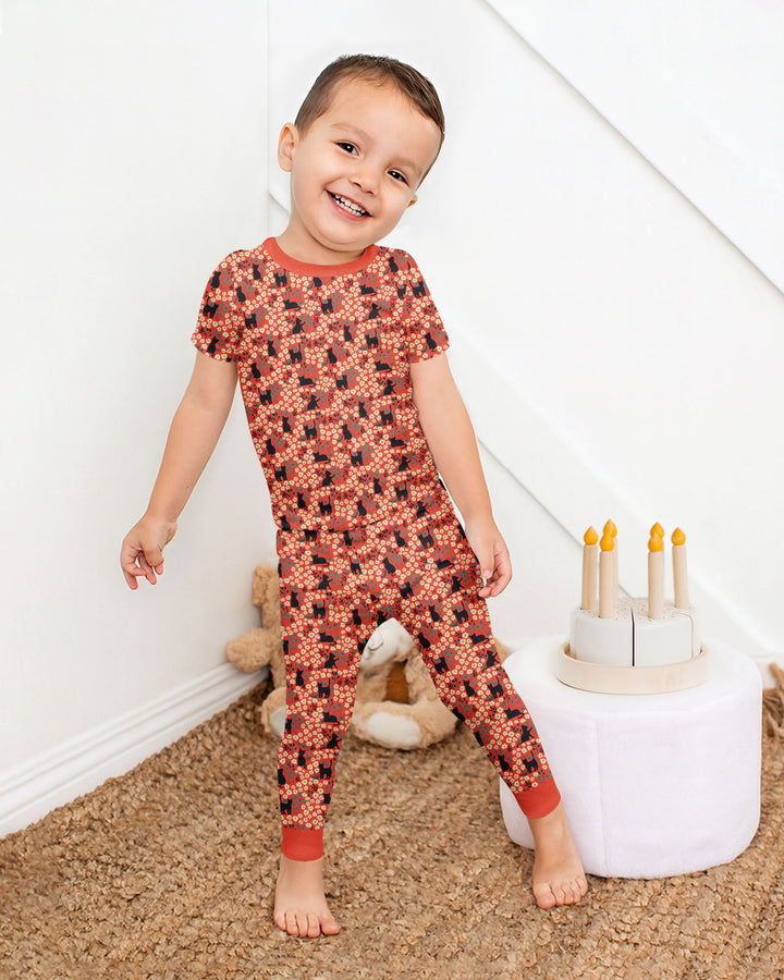 Black Cat Ditsy Bamboo Two Piece Short Sleeve Pajama Set