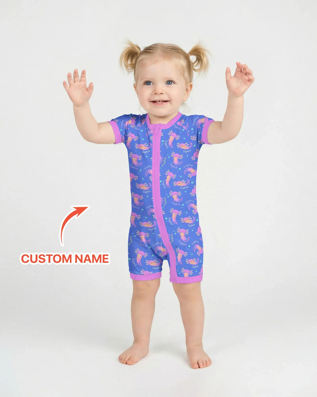 Axolotl Glow Custom Name Bamboo Shorty Zippy
