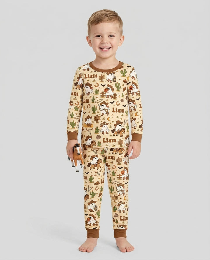 Cowboy Ghost Western Halloween Bamboo Two Piece Long Sleeve Pajama Set