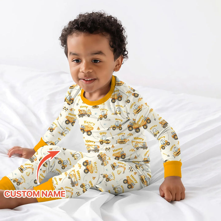 Constructions Machines Custom Name Bamboo Two Piece Long Sleeve Pajama Set
